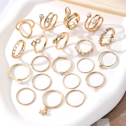 ‌PINCHUAN 9/20-Piece Knuckle Ring Set for Women Ladies - Stacking Rings with Cubic Zirconia & Pearl Accents, Dainty Jewelry Gift for Her (Valentine's/Mother's Day/Everyday)