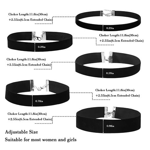 Black Choker Necklace for Women Black Velvet Choker Set of Classic Gothic Adjustable Choker Necklaces Lace Choker for Teen 5 Pcs / 1 Pcs Woman