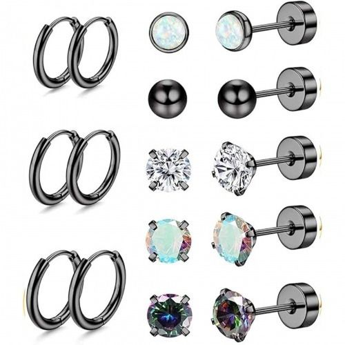 8 Pairs Earrings Set for Women Men Stainless Steel Earrings Cubic Zirconia Surgical Flat Back Stud Earrings Hypoallergenic Piercing Sleeper Cartilage Screwback Studs Hoop Earrings