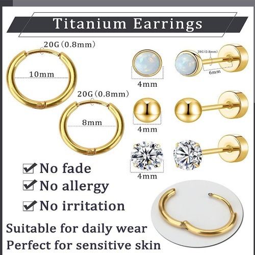 8 Pairs Earrings Set for Women Men Stainless Steel Earrings Cubic Zirconia Surgical Flat Back Stud Earrings Hypoallergenic Piercing Sleeper Cartilage Screwback Studs Hoop Earrings