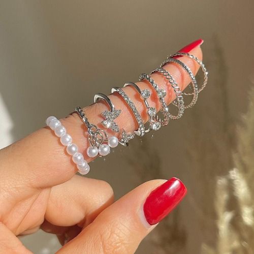 ‌PINCHUAN 9/20-Piece Knuckle Ring Set for Women Ladies - Stacking Rings with Cubic Zirconia & Pearl Accents, Dainty Jewelry Gift for Her (Valentine's/Mother's Day/Everyday)