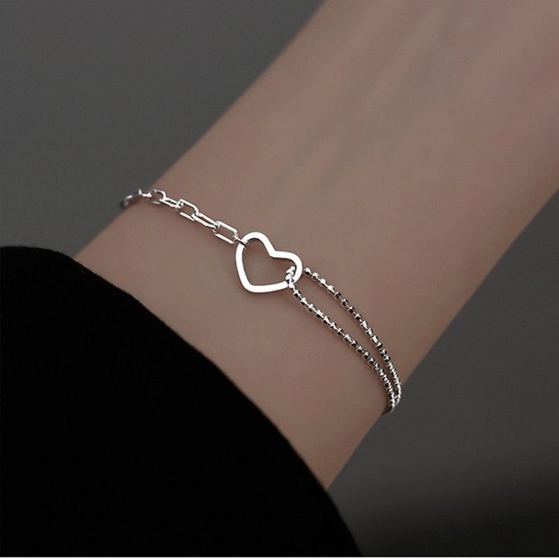 Heart Bracelet for Women Ladies, Love Heart Chain Bracelet Bangle, Women’s Link Bracelets