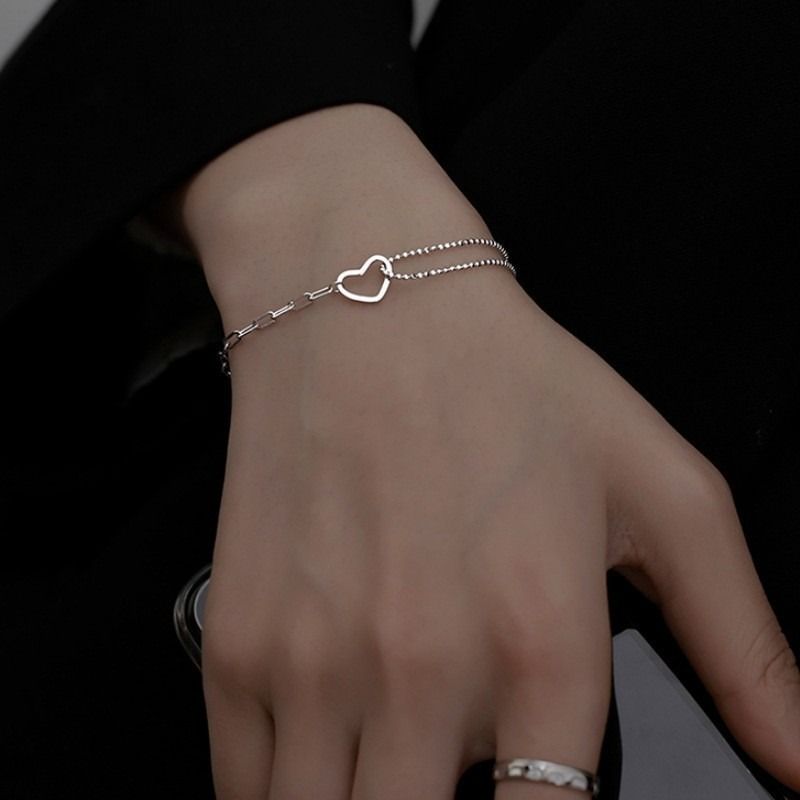 Heart Bracelet for Women Ladies, Love Heart Chain Bracelet Bangle, Women’s Link Bracelets