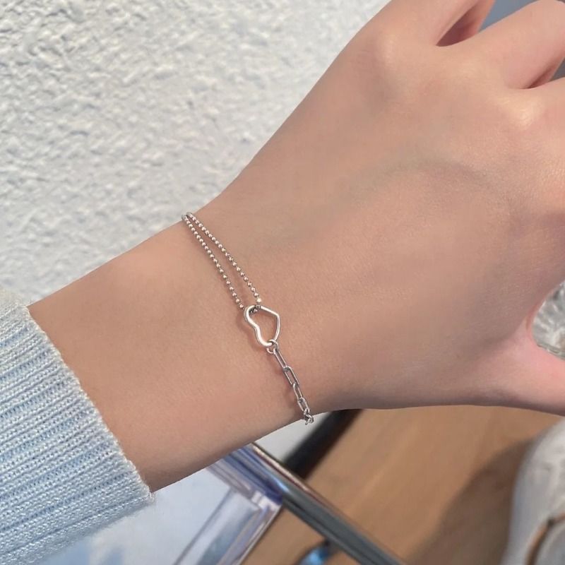 Heart Bracelet for Women Ladies, Love Heart Chain Bracelet Bangle, Women’s Link Bracelets