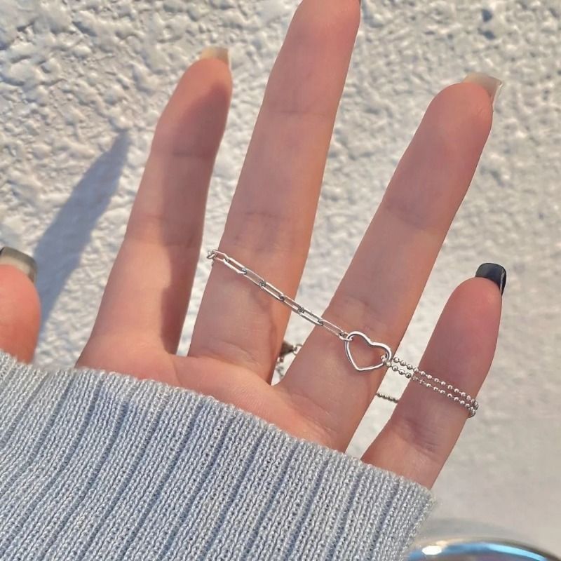Heart Bracelet for Women Ladies, Love Heart Chain Bracelet Bangle, Women’s Link Bracelets
