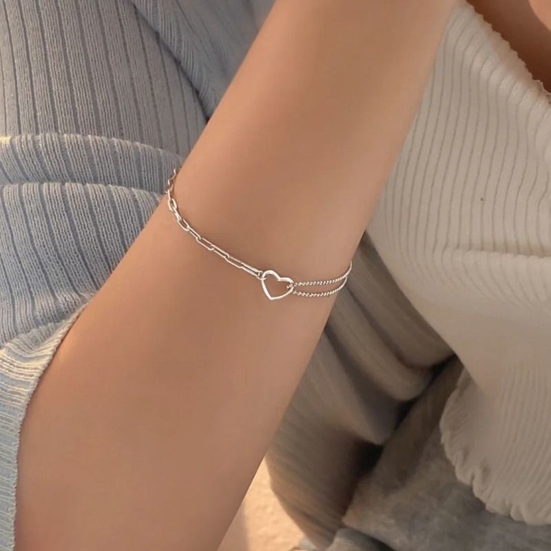 Heart Bracelet for Women Ladies, Love Heart Chain Bracelet Bangle, Women’s Link Bracelets