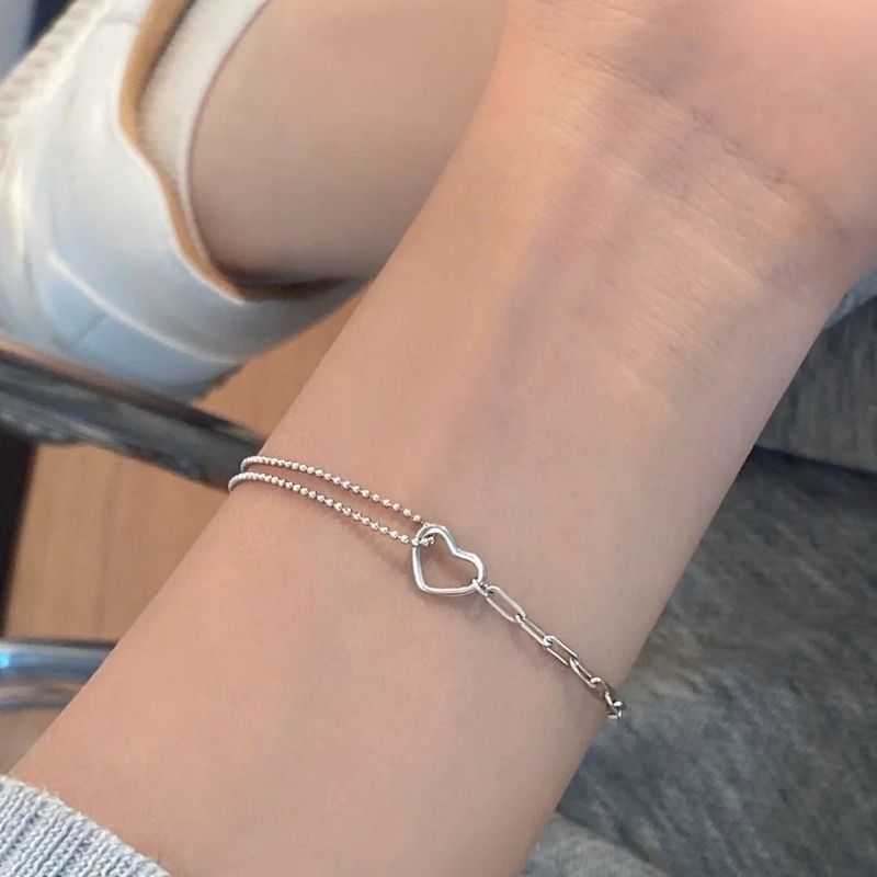 Heart Bracelet for Women Ladies, Love Heart Chain Bracelet Bangle, Women’s Link Bracelets