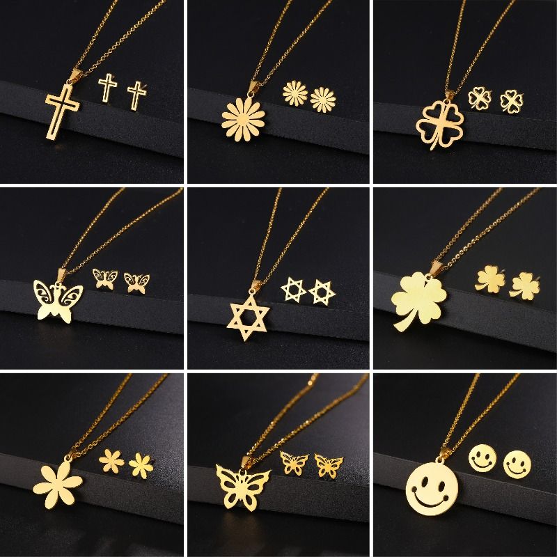 Necklace and Earrings Set Stainless Steel Jewelry Variety Styles Pattern Choose Necklace Length 45cm
