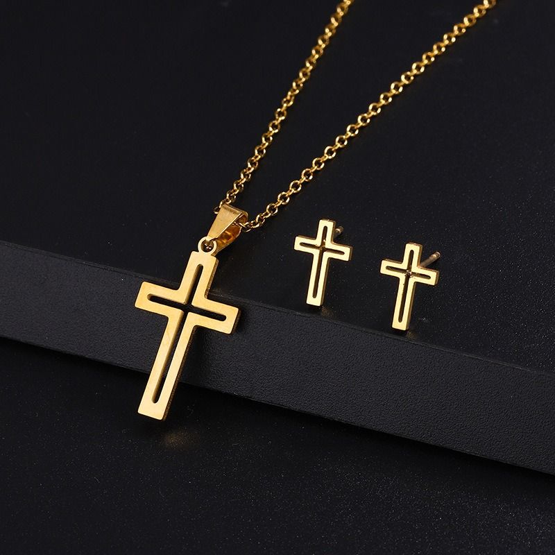 Necklace and Earrings Set Stainless Steel Jewelry Variety Styles Pattern Choose Necklace Length 45cm