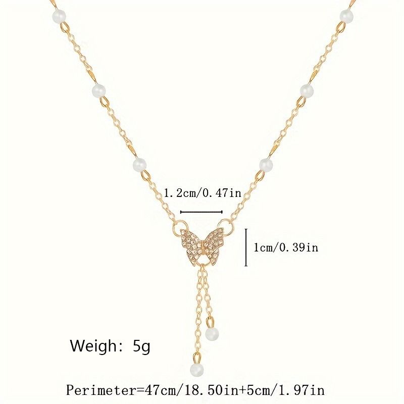Pearl Bow Necklace, Ladies Butterfly Necklace for Women, Dainty Butterfly Pearl Pendant Necklace Lady Statement Pearl Necklace for Bridal Wedding Bows Jewelry