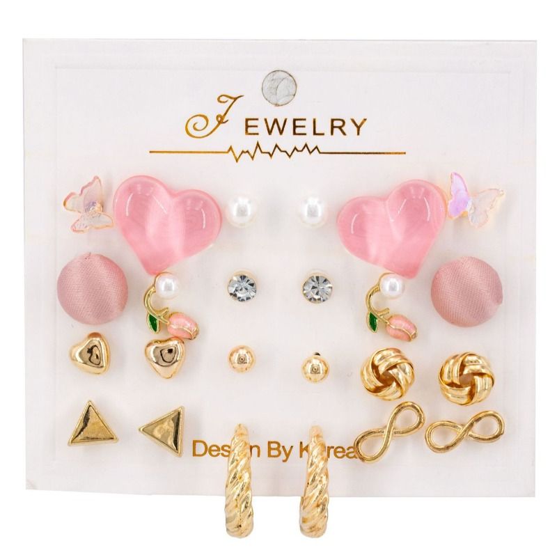 12 Pairs Earring Set for Women, Heart Earring Gold Plated Earring, Stud Earrings Huggie Hoop Earrings for Women Girls