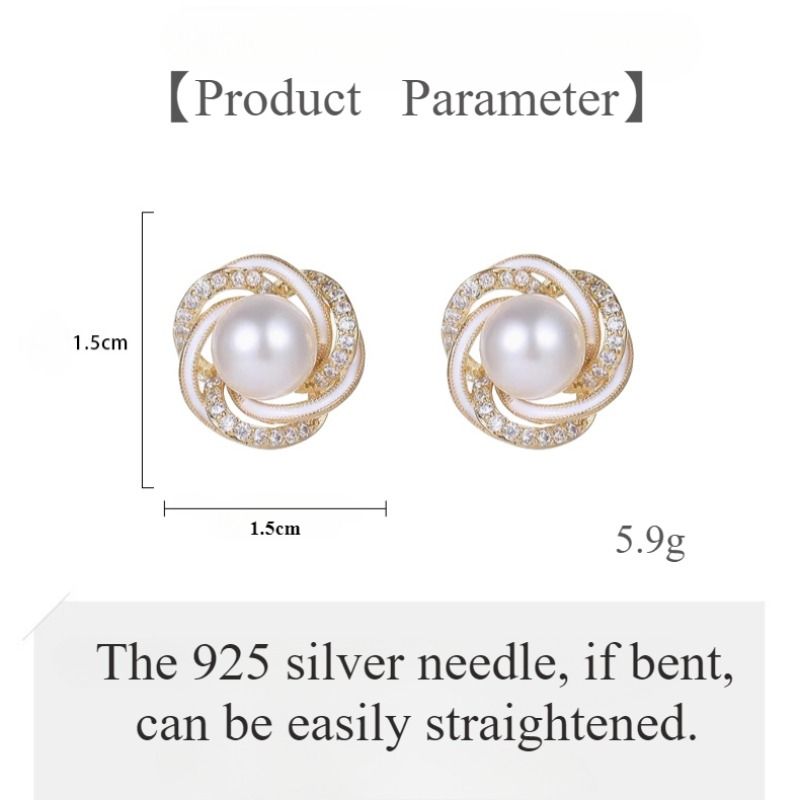 Exquisite 925 Silver Needle Pearl Stud Earrings for Women Ladies- Dainty Cubic Zirconia & Floral Design Women's Jewelry‌