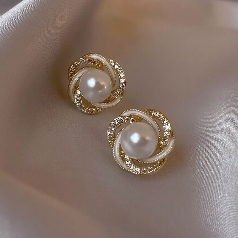 Exquisite 925 Silver Needle Pearl Stud Earrings for Women Ladies- Dainty Cubic Zirconia & Floral Design Women's Jewelry‌