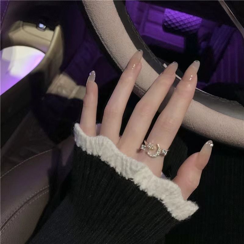 ‌Moon & Star Adjustable Ring for Women Ladies - Gold-Plated Rhinestone Dainty Jewelry, Cute Stacking Rings Gift for Her (Birthday/Valentine's/Everyday)