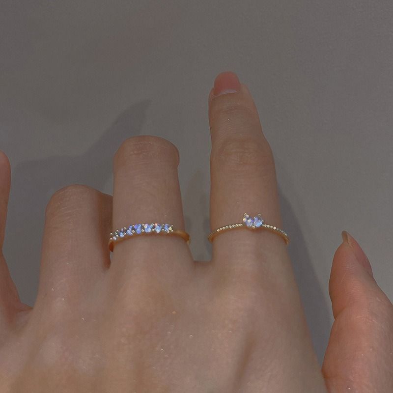 ‌2-Piece Adjustable Heart Ring Set for Women - Copper Cubic Zirconia Stacking Rings, Delicate Love Jewelry Gift for Her (Valentine's, Anniversary, Everyday)