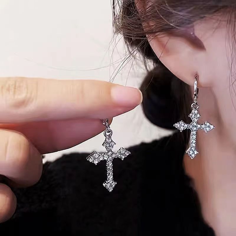 Cross Dangle Earring for Women Men Crystal Charms Drop Dangling Huggie Small Hoop Earrings Jewelry Gifts