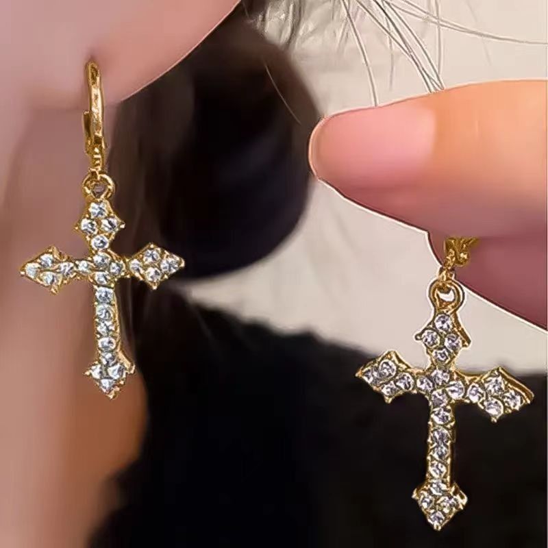 Cross Dangle Earring for Women Men Crystal Charms Drop Dangling Huggie Small Hoop Earrings Jewelry Gifts
