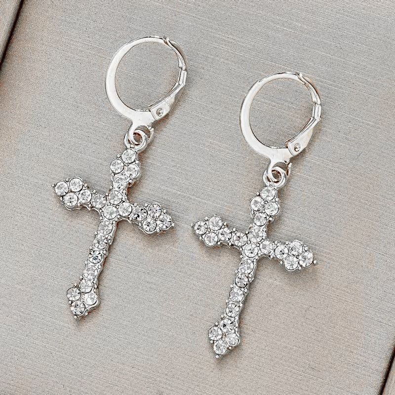 Cross Dangle Earring for Women Men Crystal Charms Drop Dangling Huggie Small Hoop Earrings Jewelry Gifts