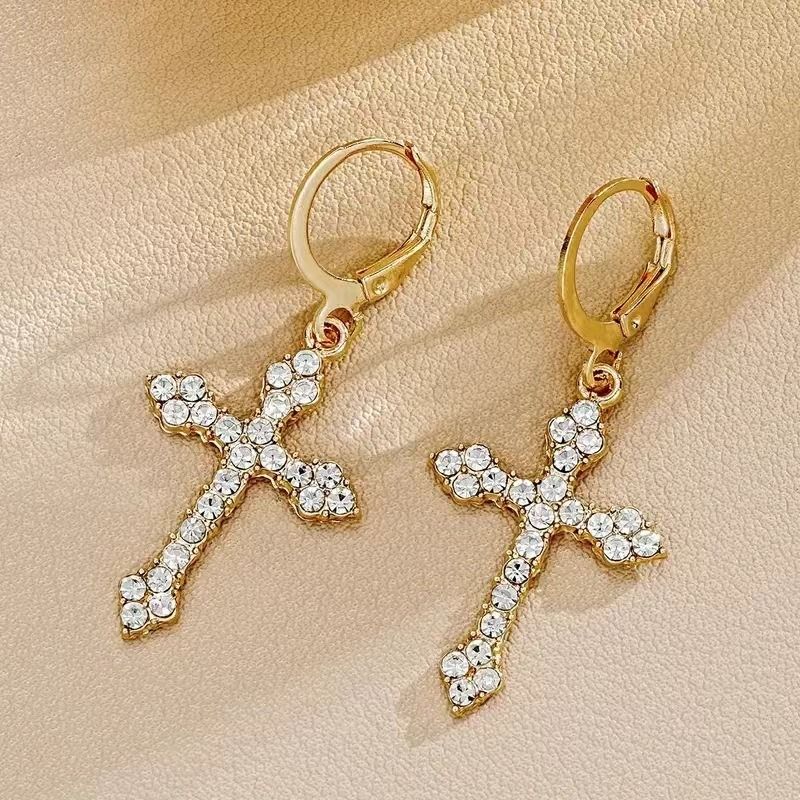 Cross Dangle Earring for Women Men Crystal Charms Drop Dangling Huggie Small Hoop Earrings Jewelry Gifts