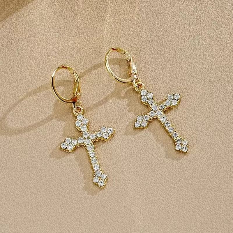 Cross Dangle Earring for Women Men Crystal Charms Drop Dangling Huggie Small Hoop Earrings Jewelry Gifts