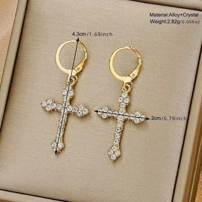 Cross Dangle Earring for Women Men Crystal Charms Drop Dangling Huggie Small Hoop Earrings Jewelry Gifts