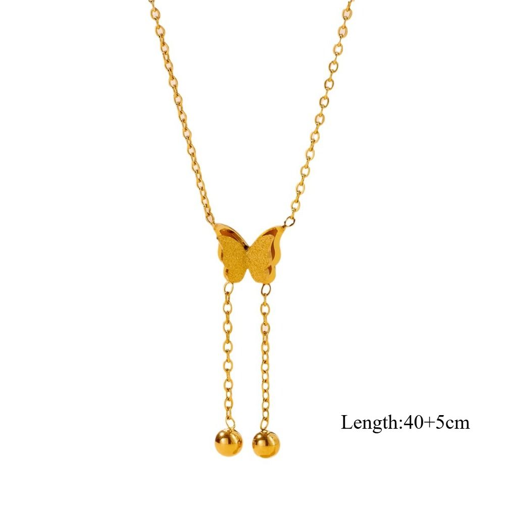 Titanium Steel Butterfly Necklace for Women Gold Necklace (No Fade) Dainty Cute Beaded Butterfly Dangle Necklace Trendy Jewelry Gifts