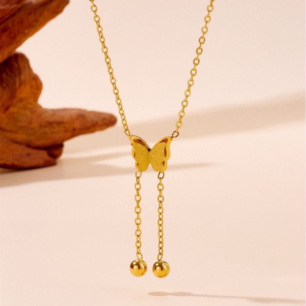 Titanium Steel Butterfly Necklace for Women Gold Necklace (No Fade) Dainty Cute Beaded Butterfly Dangle Necklace Trendy Jewelry Gifts