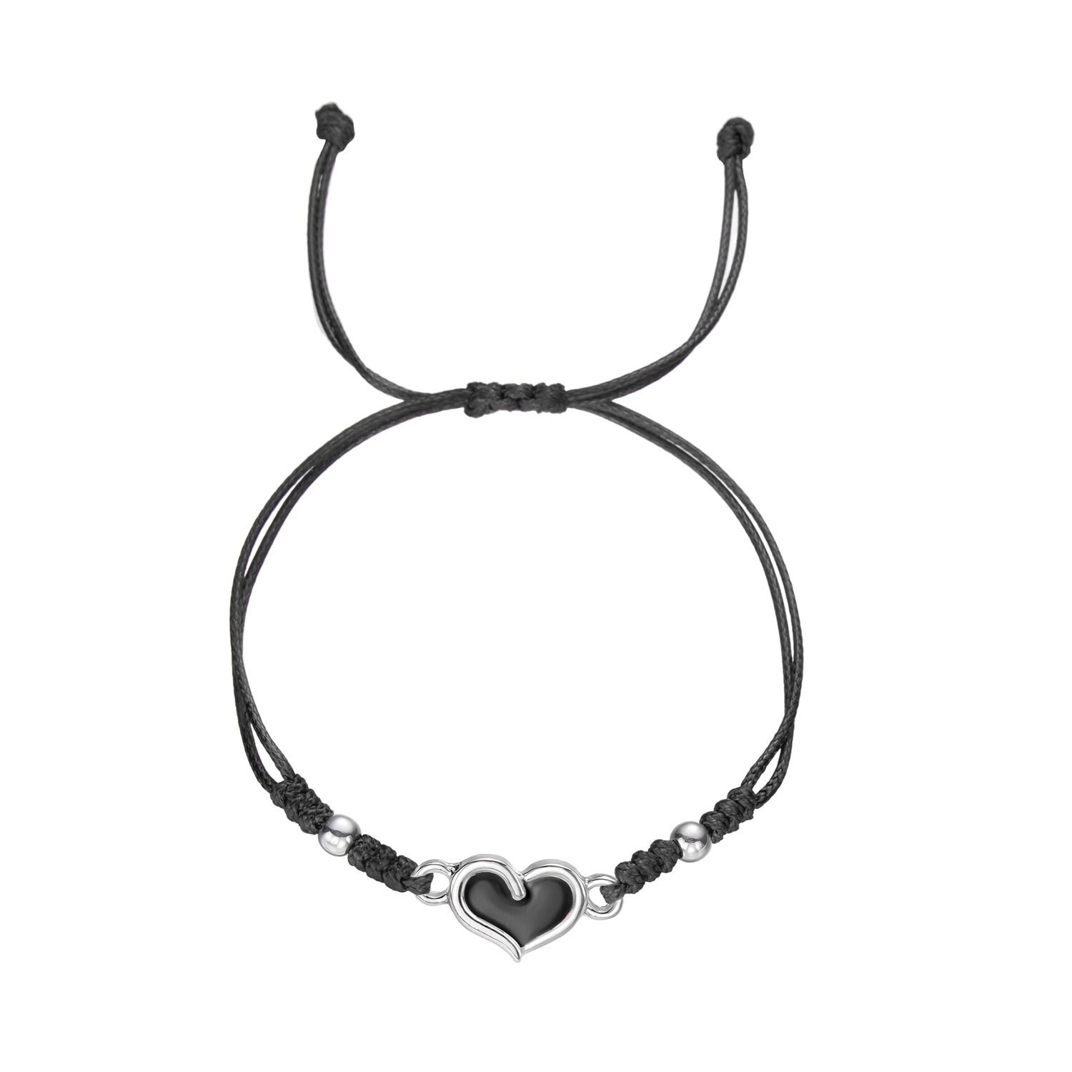 2 Pcs Heart Couple Bracelet Set Handmade Braided Adjustable Rope Bracelet Luminous Heart Charm Bracelets for Her Him Couples Friends Valentines Gift