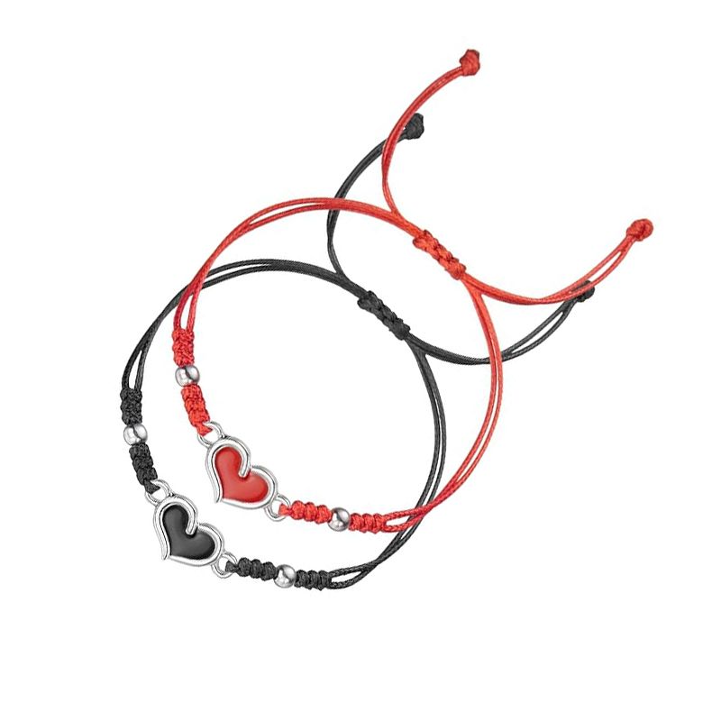 2 Pcs Heart Couple Bracelet Set Handmade Braided Adjustable Rope Bracelet Luminous Heart Charm Bracelets for Her Him Couples Friends Valentines Gift