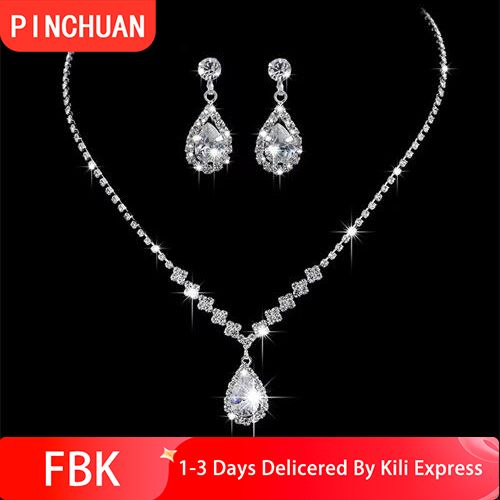 Prom Jewelry Set for Women Ladies Bridal Wedding Jewelry Sets for Brides Rhinestone Necklace and Earring Sets for Women Elegant Formal Bling Jewelry Sets for Woman Lady Evening Wear