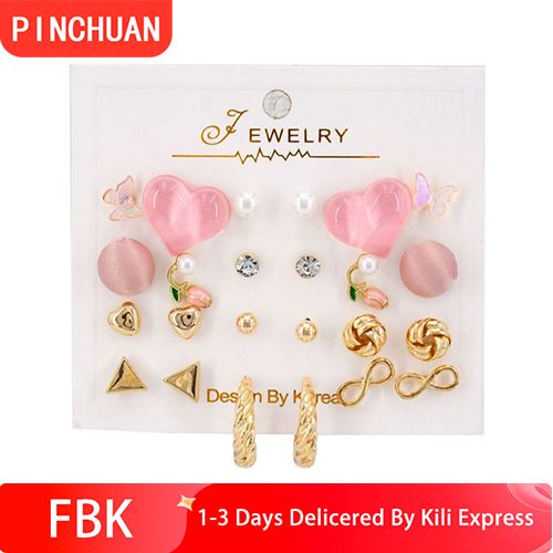 12 Pairs Earring Set for Women, Heart Earring Gold Plated Earring, Stud Earrings Huggie Hoop Earrings for Women Girls