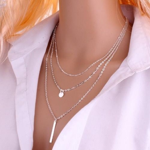 ‌3-Layer Adjustable Necklace Set for Women - Plated Layered Chains with Pendant Clusters, Boho Multilayer Jewelry Gift for Her (Wedding, Birthday, Everyday)‌