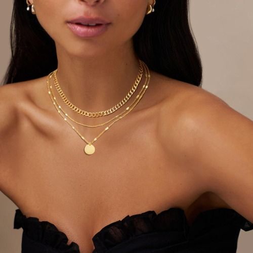 Layering Necklaces For Ladies Women, Gold Necklace, Cuban Link, Twisted Rope and Twisted Chain, Trendy Layered Necklace