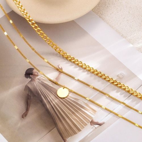 Layering Necklaces For Ladies Women, Gold Necklace, Cuban Link, Twisted Rope and Twisted Chain, Trendy Layered Necklace