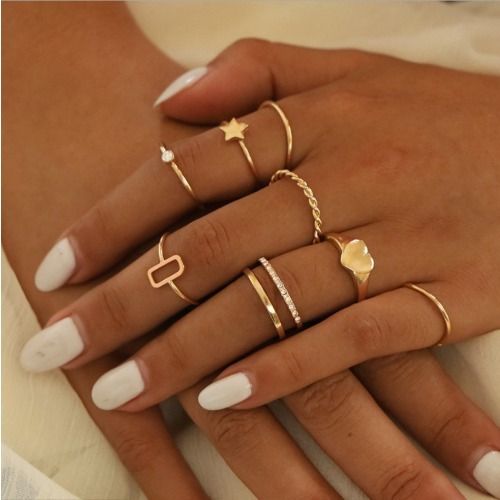 8PCS Dainty Stackable Knuckle Rings Set for Women 14K Gold Plated Rings Set for Women Open Stacking Ring for Women Chunky Heart Ring Simple Thumb Thin Rings Jewelry Gifts for Women