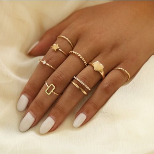 8PCS Dainty Stackable Knuckle Rings Set for Women 14K Gold Plated Rings Set for Women Open Stacking Ring for Women Chunky Heart Ring Simple Thumb Thin Rings Jewelry Gifts for Women