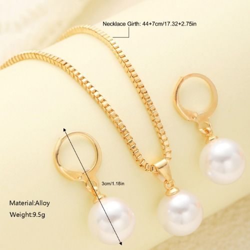 Pearl Necklace Earrings Set for Ladies Women Silver Gold Plated, Pearl Jewelry Set Adjustable Pearl Choker Necklace Pearl Drop Earrings Dainty Wedding Pearl Jewelry
