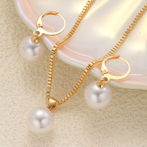 Pearl Necklace Earrings Set for Ladies Women Silver Gold Plated, Pearl Jewelry Set Adjustable Pearl Choker Necklace Pearl Drop Earrings Dainty Wedding Pearl Jewelry