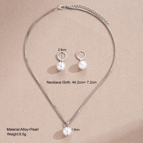 Pearl Necklace Earrings Set for Ladies Women Silver Gold Plated, Pearl Jewelry Set Adjustable Pearl Choker Necklace Pearl Drop Earrings Dainty Wedding Pearl Jewelry