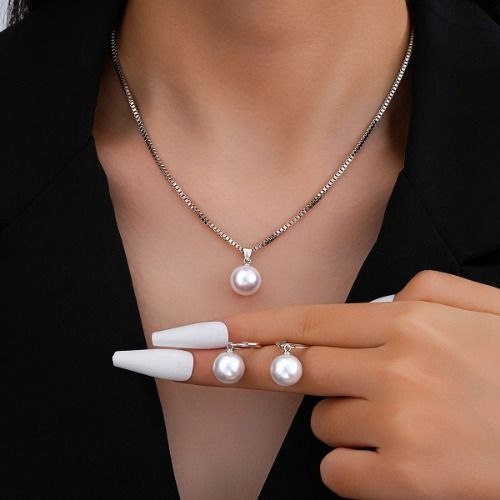 Pearl Necklace Earrings Set for Ladies Women Silver Gold Plated, Pearl Jewelry Set Adjustable Pearl Choker Necklace Pearl Drop Earrings Dainty Wedding Pearl Jewelry