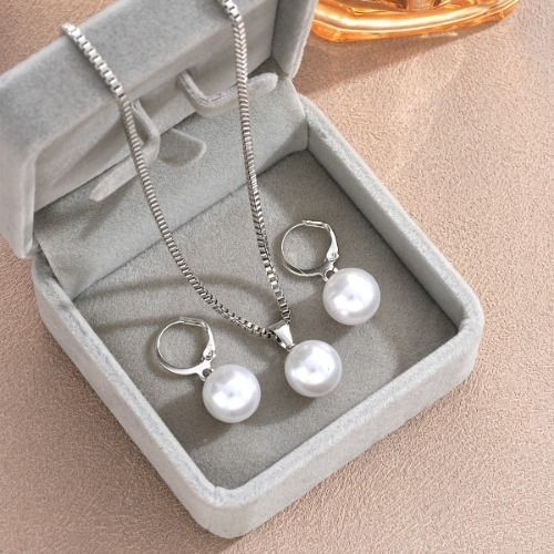 Pearl Necklace Earrings Set for Ladies Women Silver Gold Plated, Pearl Jewelry Set Adjustable Pearl Choker Necklace Pearl Drop Earrings Dainty Wedding Pearl Jewelry