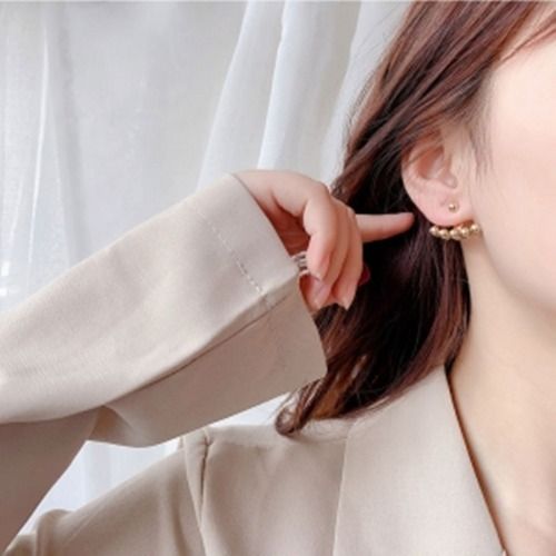 Front Back Double Sided Earrings Round Bead Stud Earrings for Ladies Women Jewelry Fashion Accessories Creative Gift