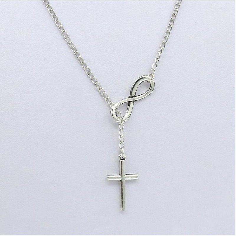 Ladies Cross Necklace Silver Lucky 8 Pendant Long Chain Necklace Women Fashion Jewelry