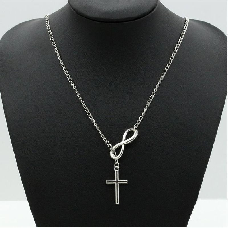 Ladies Cross Necklace Silver Lucky 8 Pendant Long Chain Necklace Women Fashion Jewelry