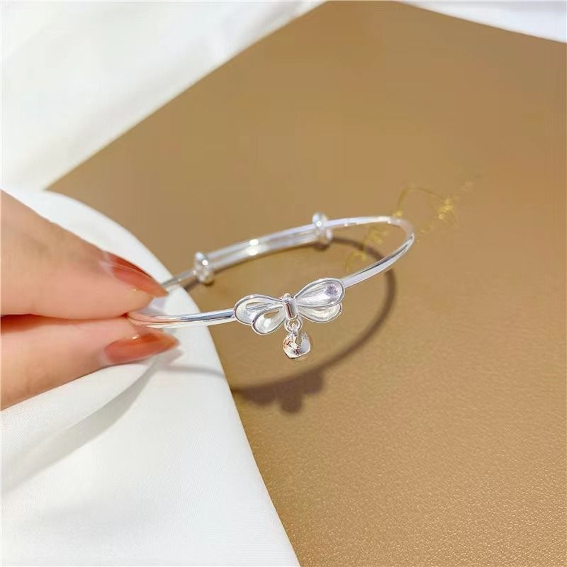 Bow Bracelet for Women Ladies - Silver Butterfly Charm Bracelet with Bell, Adjustable Dainty Jewelry Gift for Wife/Girlfriend‌