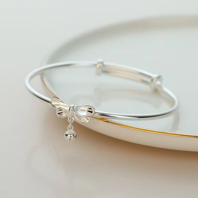 Bow Bracelet for Women Ladies - Silver Butterfly Charm Bracelet with Bell, Adjustable Dainty Jewelry Gift for Wife/Girlfriend‌