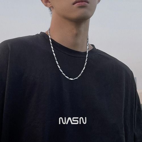 Bamboo & Sunray Necklace - Titanium Steel Men's Chain with Prismatic Sections & Melon Seed Links Hip-Hop Style Jewelry