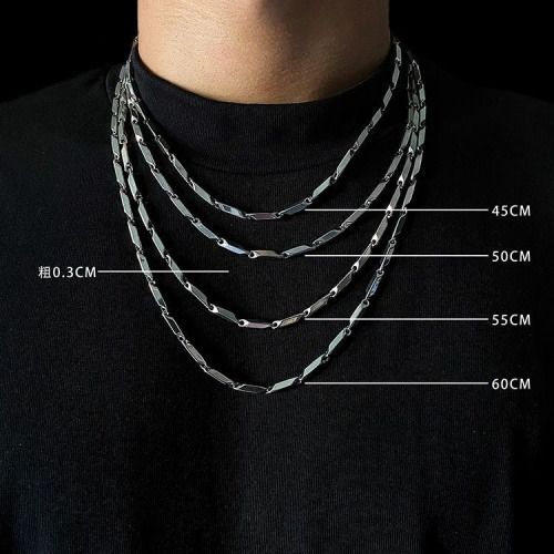Bamboo & Sunray Necklace - Titanium Steel Men's Chain with Prismatic Sections & Melon Seed Links Hip-Hop Style Jewelry