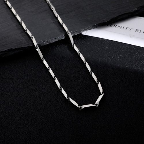 Bamboo & Sunray Necklace - Titanium Steel Men's Chain with Prismatic Sections & Melon Seed Links Hip-Hop Style Jewelry