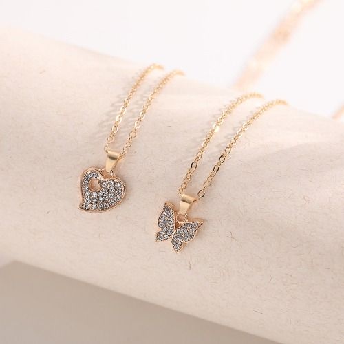 Butterfly Jewelry Set for Women Ladies Diamond Love Heart Necklace Ring Bracelet Suit